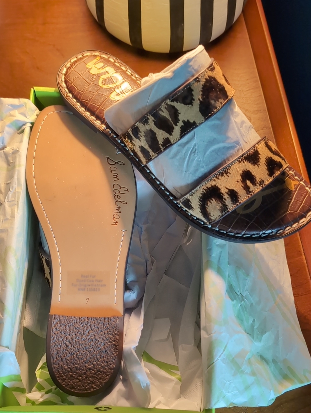 Sam Edelman Leopard Print Slide Sandals in Black and Brown - Picture 1 of 2
